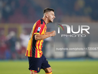 Ylber Ramadani of US Lecce gestures during the Serie A match between Lecce and Verona in Lecce, Italy, on October 29, 2024. (