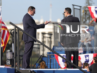 U.S. Secret Service officers make final preparations for a campaign rally for Vice President Kamala Harris on the Ellipse in Washington, D.C...