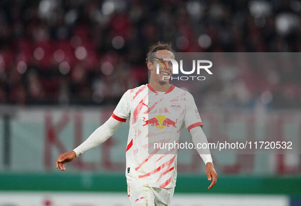 Yussuf Poulsen of Leipzig looks on during the DFB Cup  Second Round match between RB Leipzig and FC St. Pauli at Red Bull arena, Leipzig, Ge...