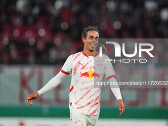 Yussuf Poulsen of Leipzig looks on during the DFB Cup  Second Round match between RB Leipzig and FC St. Pauli at Red Bull arena, Leipzig, Ge...