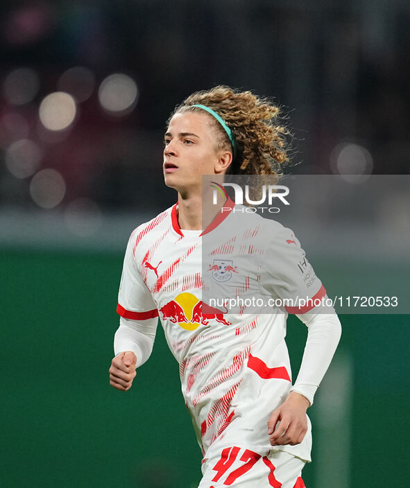 Viggo Gebel of Leipzig looks on during the DFB Cup  Second Round match between RB Leipzig and FC St. Pauli at Red Bull arena, Leipzig, Germa...