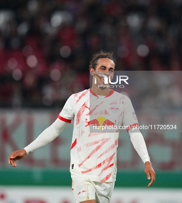 Yussuf Poulsen of Leipzig looks on during the DFB Cup  Second Round match between RB Leipzig and FC St. Pauli at Red Bull arena, Leipzig, Ge...