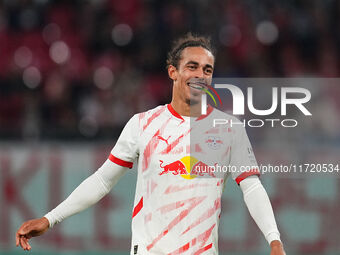 Yussuf Poulsen of Leipzig looks on during the DFB Cup  Second Round match between RB Leipzig and FC St. Pauli at Red Bull arena, Leipzig, Ge...