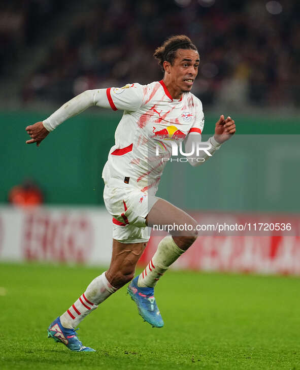 Yussuf Poulsen of Leipzig looks on during the DFB Cup  Second Round match between RB Leipzig and FC St. Pauli at Red Bull arena, Leipzig, Ge...