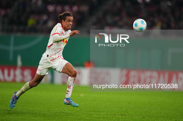 Yussuf Poulsen of Leipzig controls the ball during the DFB Cup  Second Round match between RB Leipzig and FC St. Pauli at Red Bull arena, Le...