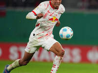 Yussuf Poulsen of Leipzig controls the ball during the DFB Cup  Second Round match between RB Leipzig and FC St. Pauli at Red Bull arena, Le...