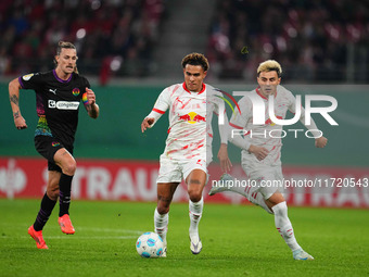 Antonio Nusa of Leipzig controls the ball during the DFB Cup  Second Round match between RB Leipzig and FC St. Pauli at Red Bull arena, Leip...