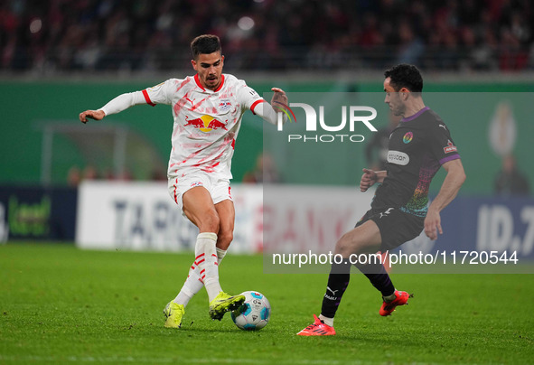 André Silva of Leipzig controls the ball during the DFB Cup  Second Round match between RB Leipzig and FC St. Pauli at Red Bull arena, Leipz...