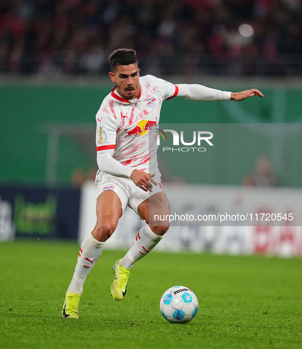 André Silva of Leipzig controls the ball during the DFB Cup  Second Round match between RB Leipzig and FC St. Pauli at Red Bull arena, Leipz...