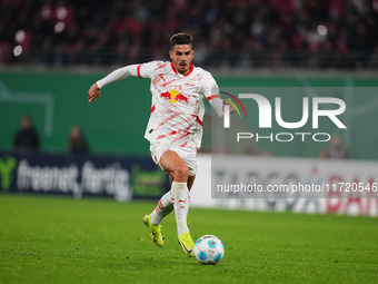 André Silva of Leipzig controls the ball during the DFB Cup  Second Round match between RB Leipzig and FC St. Pauli at Red Bull arena, Leipz...