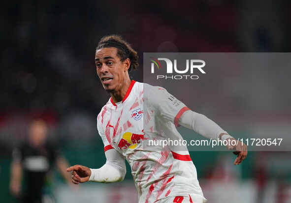 Yussuf Poulsen of Leipzig looks on during the DFB Cup  Second Round match between RB Leipzig and FC St. Pauli at Red Bull arena, Leipzig, Ge...