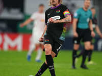 Jackson Irvine of FC St. Pauli controls the ball during the DFB Cup  Second Round match between RB Leipzig and FC St. Pauli at Red Bull aren...