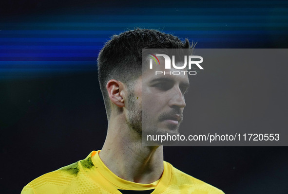 Nikola Vasilj of FC St. Pauli looks on during the DFB Cup  Second Round match between RB Leipzig and FC St. Pauli at Red Bull arena, Leipzig...