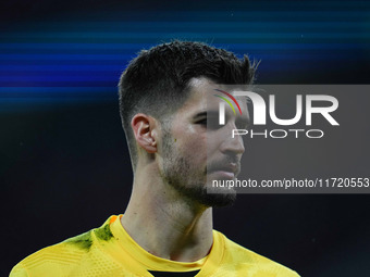 Nikola Vasilj of FC St. Pauli looks on during the DFB Cup  Second Round match between RB Leipzig and FC St. Pauli at Red Bull arena, Leipzig...