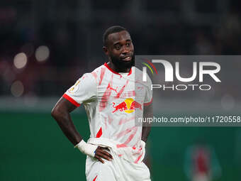 Lutsharel Geertruida of Leipzig looks on during the DFB Cup  Second Round match between RB Leipzig and FC St. Pauli at Red Bull arena, Leipz...