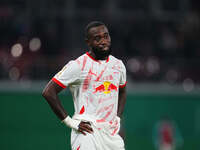 Lutsharel Geertruida of Leipzig looks on during the DFB Cup  Second Round match between RB Leipzig and FC St. Pauli at Red Bull arena, Leipz...