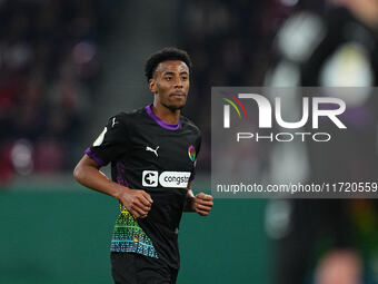 Oladapo Afolayan of FC St. Pauli looks on during the DFB Cup  Second Round match between RB Leipzig and FC St. Pauli at Red Bull arena, Leip...