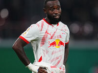 Lutsharel Geertruida of Leipzig looks on during the DFB Cup  Second Round match between RB Leipzig and FC St. Pauli at Red Bull arena, Leipz...