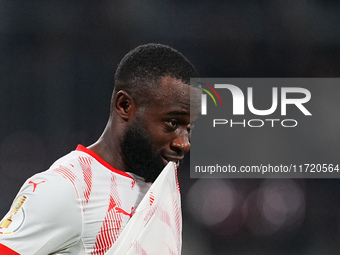 Lutsharel Geertruida of Leipzig looks on during the DFB Cup  Second Round match between RB Leipzig and FC St. Pauli at Red Bull arena, Leipz...