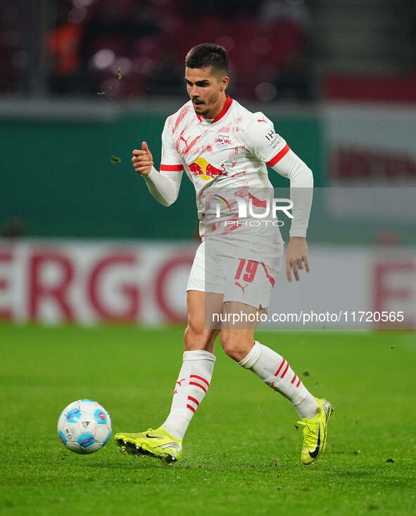 André Silva of Leipzig controls the ball during the DFB Cup  Second Round match between RB Leipzig and FC St. Pauli at Red Bull arena, Leipz...