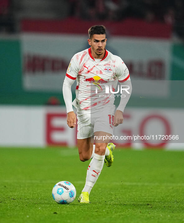 André Silva of Leipzig controls the ball during the DFB Cup  Second Round match between RB Leipzig and FC St. Pauli at Red Bull arena, Leipz...