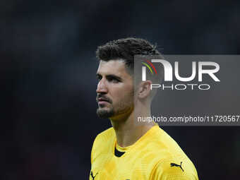 Nikola Vasilj of FC St. Pauli looks on during the DFB Cup  Second Round match between RB Leipzig and FC St. Pauli at Red Bull arena, Leipzig...