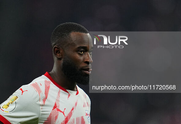 Lutsharel Geertruida of Leipzig looks on during the DFB Cup  Second Round match between RB Leipzig and FC St. Pauli at Red Bull arena, Leipz...