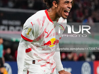 Yussuf Poulsen of Leipzig celebrate during the DFB Cup  Second Round match between RB Leipzig and FC St. Pauli at Red Bull arena, Leipzig, G...