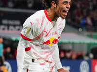 Yussuf Poulsen of Leipzig celebrate during the DFB Cup  Second Round match between RB Leipzig and FC St. Pauli at Red Bull arena, Leipzig, G...