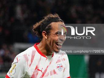 Yussuf Poulsen of Leipzig celebrate during the DFB Cup  Second Round match between RB Leipzig and FC St. Pauli at Red Bull arena, Leipzig, G...