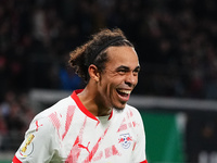 Yussuf Poulsen of Leipzig celebrate during the DFB Cup  Second Round match between RB Leipzig and FC St. Pauli at Red Bull arena, Leipzig, G...