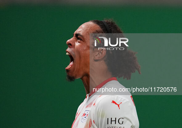 Yussuf Poulsen of Leipzig celebrate during the DFB Cup  Second Round match between RB Leipzig and FC St. Pauli at Red Bull arena, Leipzig, G...