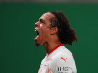 Yussuf Poulsen of Leipzig celebrate during the DFB Cup  Second Round match between RB Leipzig and FC St. Pauli at Red Bull arena, Leipzig, G...