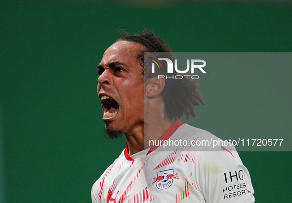 Yussuf Poulsen of Leipzig celebrate during the DFB Cup  Second Round match between RB Leipzig and FC St. Pauli at Red Bull arena, Leipzig, G...