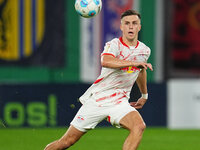 Christoph Baumgartner of Leipzig controls the ball during the DFB Cup  Second Round match between RB Leipzig and FC St. Pauli at Red Bull ar...