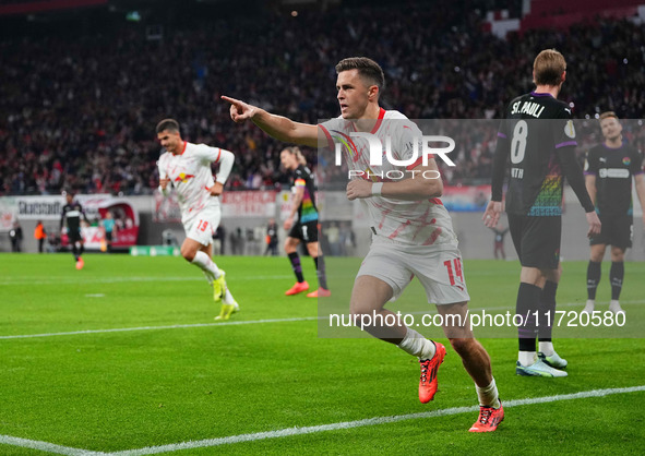 Christoph Baumgartner of Leipzig celebrate during the DFB Cup  Second Round match between RB Leipzig and FC St. Pauli at Red Bull arena, Lei...