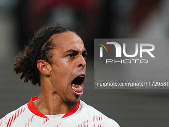 Yussuf Poulsen of Leipzig celebrate during the DFB Cup  Second Round match between RB Leipzig and FC St. Pauli at Red Bull arena, Leipzig, G...