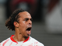 Yussuf Poulsen of Leipzig celebrate during the DFB Cup  Second Round match between RB Leipzig and FC St. Pauli at Red Bull arena, Leipzig, G...