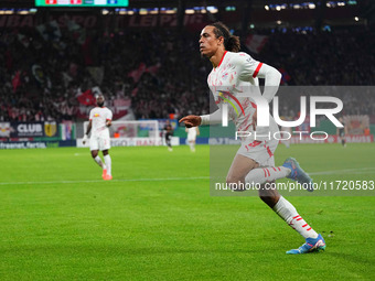 Yussuf Poulsen of Leipzig celebrate during the DFB Cup  Second Round match between RB Leipzig and FC St. Pauli at Red Bull arena, Leipzig, G...