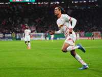 Yussuf Poulsen of Leipzig celebrate during the DFB Cup  Second Round match between RB Leipzig and FC St. Pauli at Red Bull arena, Leipzig, G...