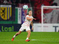 Christoph Baumgartner of Leipzig controls the ball during the DFB Cup  Second Round match between RB Leipzig and FC St. Pauli at Red Bull ar...