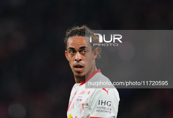 Yussuf Poulsen of Leipzig looks on during the DFB Cup  Second Round match between RB Leipzig and FC St. Pauli at Red Bull arena, Leipzig, Ge...