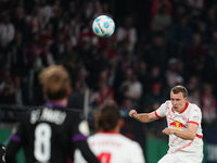 Lukas Klostermann of Leipzig heads during the DFB Cup  Second Round match between RB Leipzig and FC St. Pauli at Red Bull arena, Leipzig, Ge...