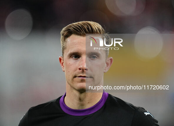 David Nemeth of FC St. Pauli looks on during the DFB Cup  Second Round match between RB Leipzig and FC St. Pauli at Red Bull arena, Leipzig,...