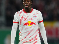 El Chadaille Bitshiabu of Leipzig looks on during the DFB Cup  Second Round match between RB Leipzig and FC St. Pauli at Red Bull arena, Lei...