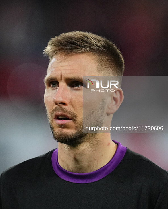 Karol Mets of FC St. Pauli looks on during the DFB Cup  Second Round match between RB Leipzig and FC St. Pauli at Red Bull arena, Leipzig, G...