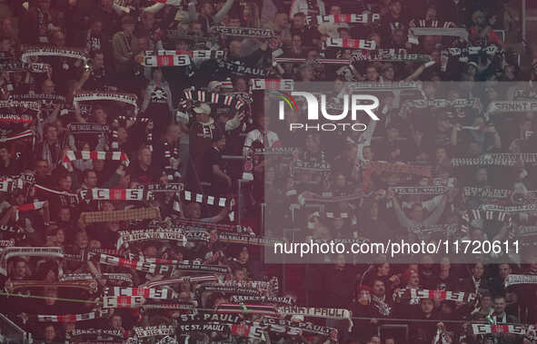   FC St. Pauli fans during the DFB Cup  Second Round match between RB Leipzig and FC St. Pauli at Red Bull arena, Leipzig, Germany on Octobe...