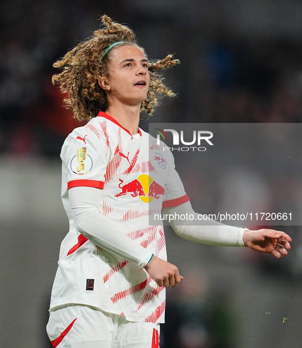 Viggo Gebel of Leipzig looks on during the DFB Cup  Second Round match between RB Leipzig and FC St. Pauli at Red Bull arena, Leipzig, Germa...