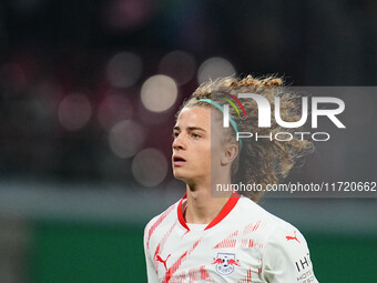 Viggo Gebel of Leipzig looks on during the DFB Cup  Second Round match between RB Leipzig and FC St. Pauli at Red Bull arena, Leipzig, Germa...