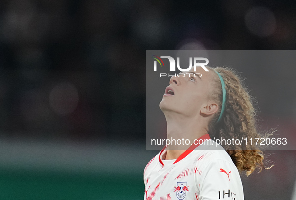 Viggo Gebel of Leipzig looks on during the DFB Cup  Second Round match between RB Leipzig and FC St. Pauli at Red Bull arena, Leipzig, Germa...